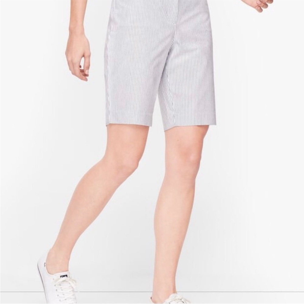 Talbots Navy and White Striped Seersucker Bermuda Shorts